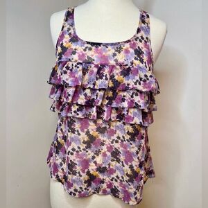 Express Floral Sheer‎ Ruffle Sleeveless Blouse